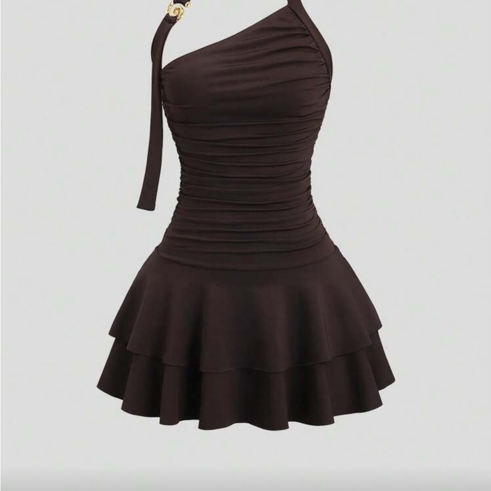 Edikted Chocolate One-Shoulder Mini Dress
